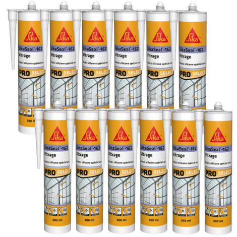 Lot de 12 mastics élastique silicone SIKA Sikaseal-162 Vitrage - Blanc - 300ml (1/2)