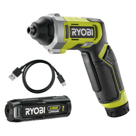 RYOBI Tournevis 4V USB Lithium - 1 batterie 2,0Ah - coffret 10 embouts - RSD4-120T