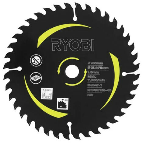 Ryobi – Lame de scie circulaire 165 mm – 40 dents pour bois dur – Alésage 15,88 mm – Épaisseur 1,6 mm – Coupe précise sans éclat - RAPSB165-40 (1/2)