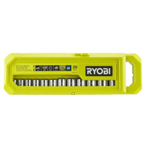 Ryobi – Coffret 16 douilles de 7 à 24 mm – Clé à cliquet 90 dents – Adaptateur Hex 1/4 vers 3/8 – Pour espaces restreints - RHRS20PC (1/10)