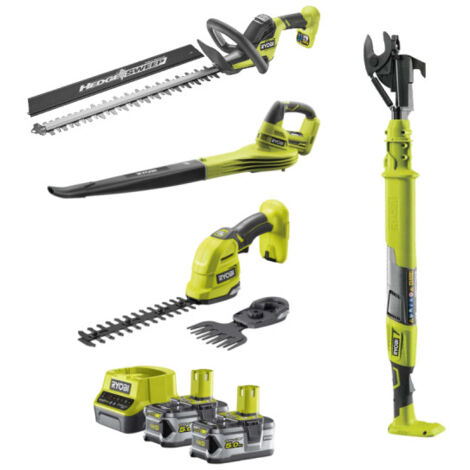 Pack RYOBI 18V Taille-haies - Cisaille / Sculpteur de végétaux - Coupe-branches - Souffleur - 2 Batteries 5,0Ah - 1 Chargeur (1/5)