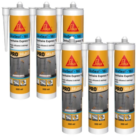 Lot de 6 mastics silicone à séchage rapide SIKA SikaSeal-182 Sanitaire Express 1h - Transparent - 300ml