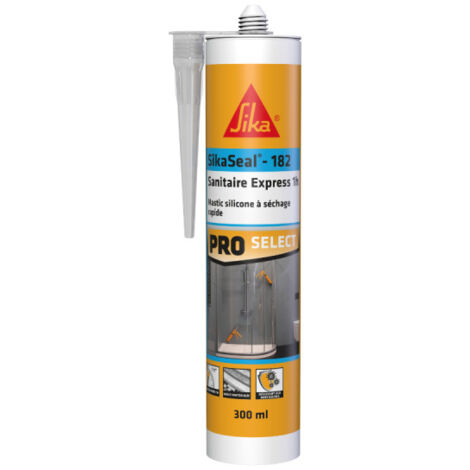 Sika – Mastic silicone sanitaire à séchage rapide 1h – Transparent 300ml – Résistant aux moisissures – Application facile sur carrelage - SikaSeal-182 (1/3)