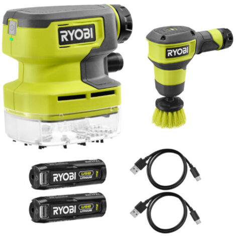 Pack RYOBI 4V Aspirateur compact RDV4-0 - Brosse motorisée RSCR4-0 - 2 Batterie 2,0Ah - 2 Câbles USB (1/5)