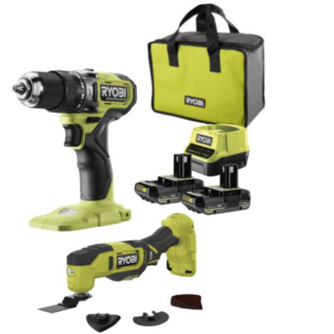 Perceuse-visseuse à percussion RYOBI 18V One+ Brushless - 2 Batteries 2,0Ah - Chargeur - Multitool OFFERT (1/5)