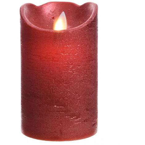 Bougie intérieur led ø7,5x12,5cm couleur rouge finition métallisée lumière blanche chaud (1/2)