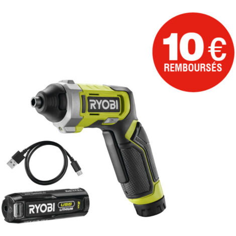 Tournevis RYOBI 4V USB Lithium - 1 batterie 2,0Ah - coffret 10 embouts - RSD4-120T (1/5)