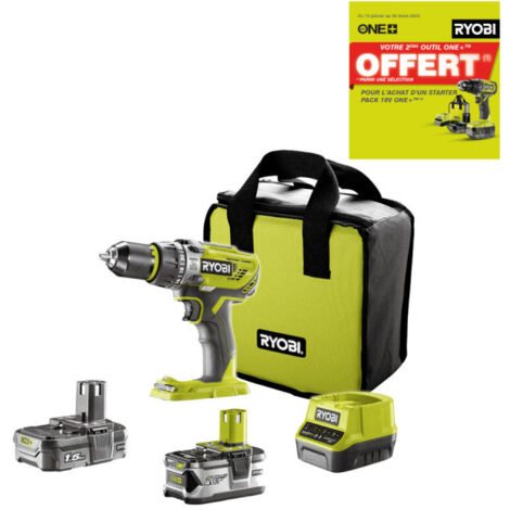Perceuse-visseuse 2 vitesses RYOBI 18V ONEPLUS - 2 Batteries LithiumPlus 4,0 Ah et 1,5Ah - 1 chargeur rapide - R18DD3 - 2415BS (1/5)