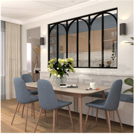 Verrière d'intérieur en aluminium - 6 vitrages avec arches décoratives - Noir - 207 x 123 cm