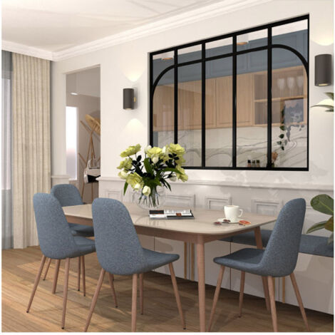Verrière d'intérieur en aluminium - 5 vitrages avec 3 traverses et 2 arches - Noir - 173 x 123 cm