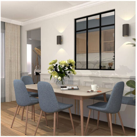 Verrière d'intérieur en aluminium - 3 vitrages avec traverses décoratives - Noir - 105 x 123 cm