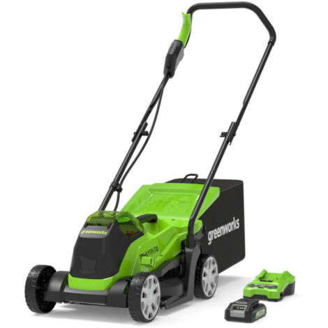 Greenworks – Tondeuse à gazon batterie 24V – Moteur Brushless – Largeur de coupe 33 cm – Autonomie jusqu'à 280 m² – Réglage hauteur de coupe (1/5)