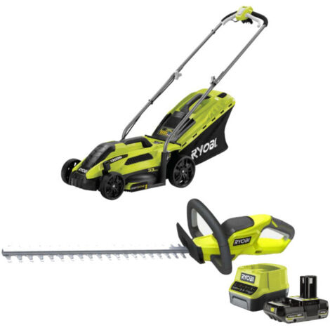 Pack RYOBI Tondeuse électrique 1300W 33cm RLM13E33S - Taille-haies 18V One+ OHT1845 - Batterie 2,0Ah et chargeur