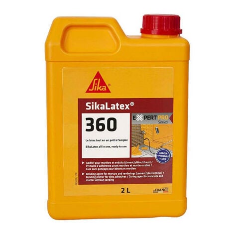 Résine d'accrochage SikaLatex 360 – Additif pour mortiers et enduits – Améliore l'adhérence sur béton et chape ciment – Contenance 2L