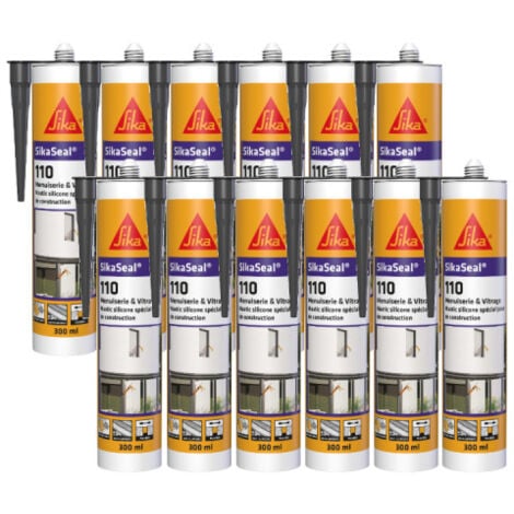 Lot de 12 mastic silicone SIKA SikaSeal 110 Menuiserie & Vitrage - Anthracite - 300ml