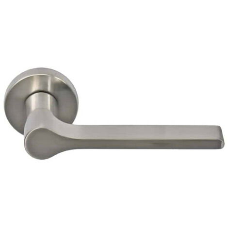 Poignée de porte Bréva avec Rosace ronde Zamak - Finition Nickelée mat - 55x132x22mm (1/2)