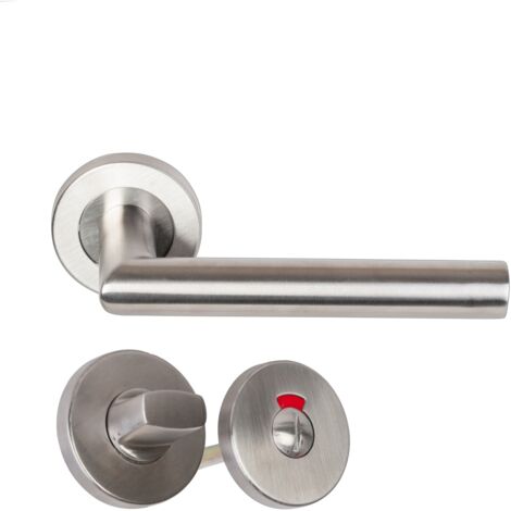 Paire de Poignées de porte sur Rosaces Rondes " Elsa Angle Vif " inox 304 KLOSE BESSER +1 Paire de rosaces condamnation + voyant