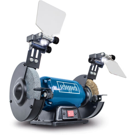 [JAMAIS UTILISÉ] Scheppach Touret Mixte SM150LB - Puissance 400W - Meule en grain 36 Ø150mm - Brosse métallique de Ø150mm - Pare-éclats ajustables - LED - Pieds en caoutchouc - Travaux multiples (1/5)