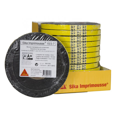 Sika – Mousse polyuréthane pré-comprimée 15x3x7mm – Étanchéité à l'air et à l'eau – Adhésive une face – Longueur 8m pour joints de façade