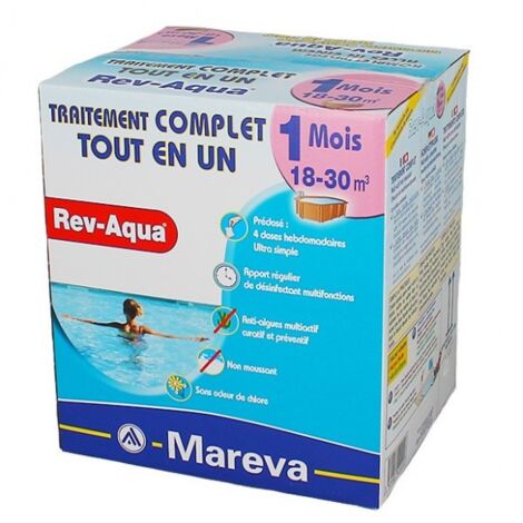 Mareva – Désinfectant chloré pour piscine 18-30 m3 – Traitement complet multi-actions 1 mois – Anti-algues, clarifiant, floculant