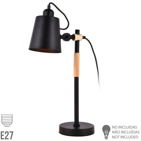 Lampe vintage simple bois métal e27 60w Couleur Noir ø15x54cm EDM (1/3)