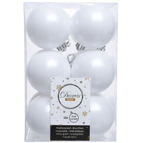 Boite De 12 Boules Décoratives De Couleur Blanches Pour Arbre De Noel. ø6cm