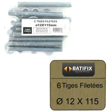 Pack de 10 Tiges Filetées M12 BATIFIX diamètre 12 x 115mm (1/2)