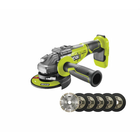 Pack RYOBI Meuleuse d'angle brushless 18 V One+ - sans batterie ni chargeur R18AG7-0 - Kit 6 disques 125 mm (1/5)