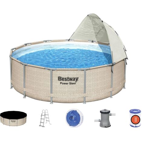 Bestway – Piscine tubulaire ronde 3,96 x 1,07 m – Structure acier inoxydable – Liner Duraplus 3 couches – Volume 11 133 L – Filtration 2 006 L/h (1/10)
