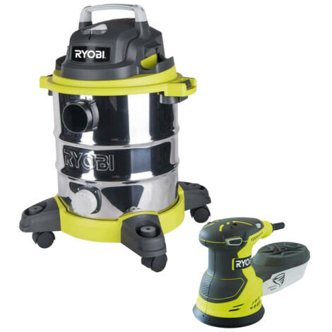 Pack RYOBI Aspirateur eau et poussière - 1250W - 20L - RVC-1220I-G - Ponceuse excentrique électrique - 300W - 125mm - ROS300