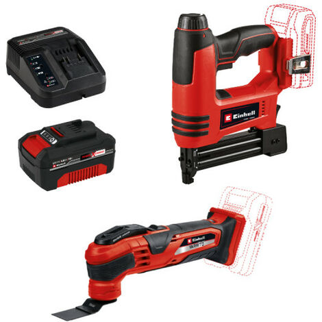 Pack EINHELL 18V Power X-Change - Agrafeuse-Cloueuse 2 en 1 - TE-CN 18  Li-Solo - Outil multifonctions - VARRITO - Starter Kit Power 4.0Ah