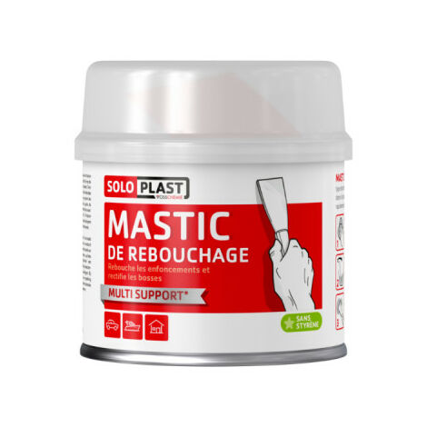Soloplast – Mastic de rebouchage 461g – Durcissement rapide – Pour métal, bois, béton – Application en épaisseur sans crevasse