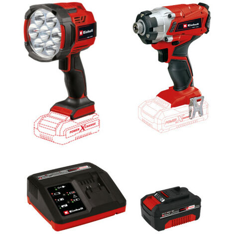 Pack EINHELL 18V Power X-Change - Visseuse clé à chocs à percussion TE-CI 18/1 Li-Solo - Lampe LED TE-CL 18/2500 LiAC-solo - Starter Kit Power 4.0Ah (1/5)