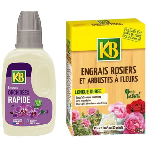 Pack KB - Engrais pour rosiers et arbustes à fleurs 1,5kg - Engrais rapide pour orchidées 250ml (1/5)