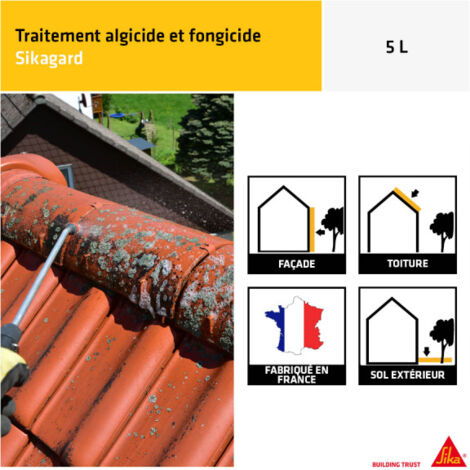 Sikagard 130 Stop Algues Pro 20L - Traitement Algicide Fongicide Professionnel Pour Façades Toitures Terrasses - Anti Algues Vertes Rouges
