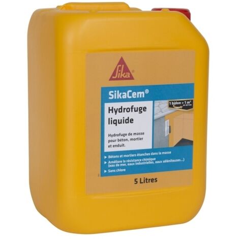 Sika – Hydrofuge liquide 5 L pour béton et mortier – Imperméabilisation pour fondations et réservoirs – Sans chlore, résistant aux attaques chimiques