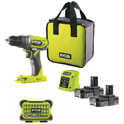 Pack RYOBI - Perceuse Visseuse R18DD2-220S - 18V One Plus - 2 batteries 2,0Ah - 1 chargeur - Coffret antichocs 31 accessoires de vissage RAK31MSD