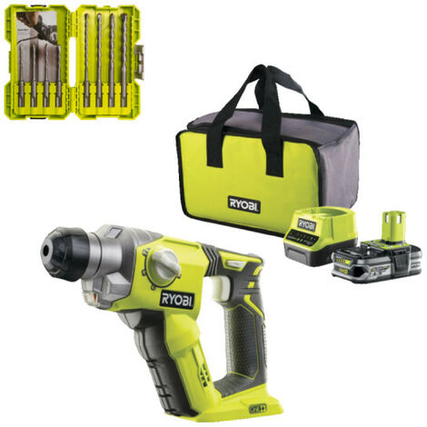 Pack Marteau Perforateur RYOBI R18SDS-125S 18V | Avec Batterie 2.5Ah, Chargeur Et Coffret 8 Forets SDS