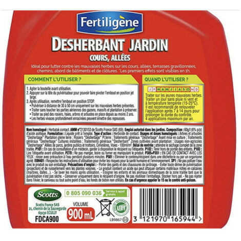Pack entretien - Désherbant FERTILIGÈNE - 900ml - Anti-mousses ROUNDUP - 250ml