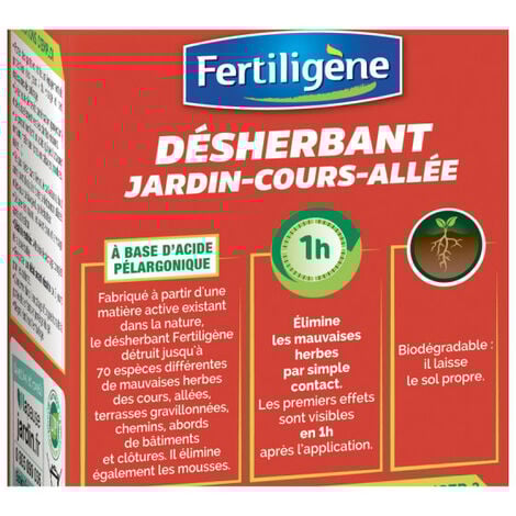 Pack désherbage - Désherbant concentré FERTILIGÈNE - 800ml - Anti-mousses ROUNDUP - Gazon et troncs d'arbres - 500ml