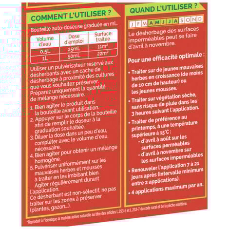 Pack désherbage - Désherbant concentré FERTILIGÈNE - 800ml - Anti-mousses ROUNDUP - Gazon et troncs d'arbres - 500ml