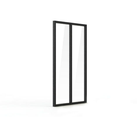Verrière d'intérieur en aluminium – 2 vitrages 4 mm – Noir mat sablé RAL 9005 FT – Dimensions 71 x 123 cm – Montage rapide