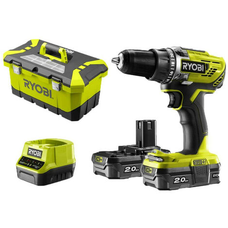 Pack RYOBI - Perceuse Visseuse R18DD2-220S - 18V One Plus - 2 batteries  2,0Ah - 1 chargeur - Coffret antichocs 31 accessoires de vissage RAK31MSD