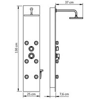 25x44.6x130cm multifonctionnel Panneau de douche acier inoxydable Trois modes de douche Verre Blanc