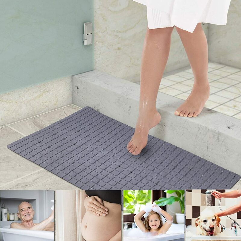 KLEHOPE 70 x 40 cm Tappeto Antiscivolo Vasca con Design a Ventosa può Essere Adsorbito su Terreno Liscio Tappetino Doccia è Adatto per Vasca e Bagno Tappetino Doccia Antiscivolo Grigio 