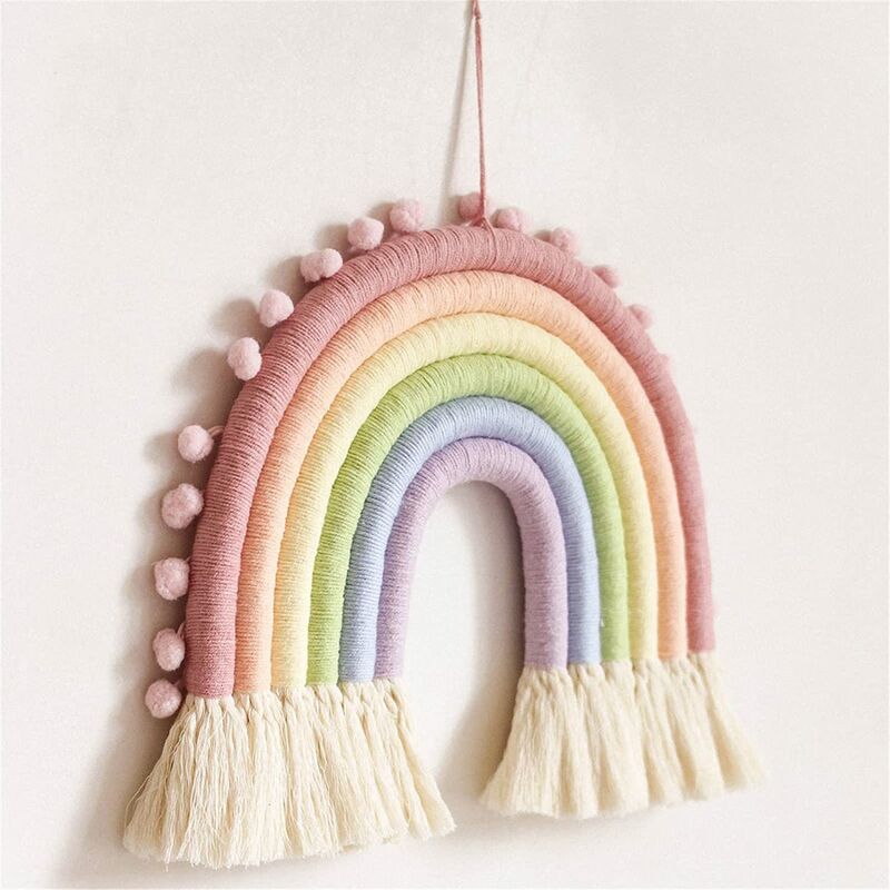 Woven decorazione per feste viola Arazzo arcobaleno da parete per camera da letto dei bambini decorazione del ciondolo arcobaleno intrecciato a mano in stile nordico 