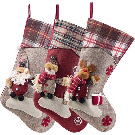 renna Hanture con Babbo Natale Calze di Natale in stile 3D ornamenti da appendere vacanze 47 cm decorazione per camino calze di Natale con personaggi di Natale pupazzo di neve 