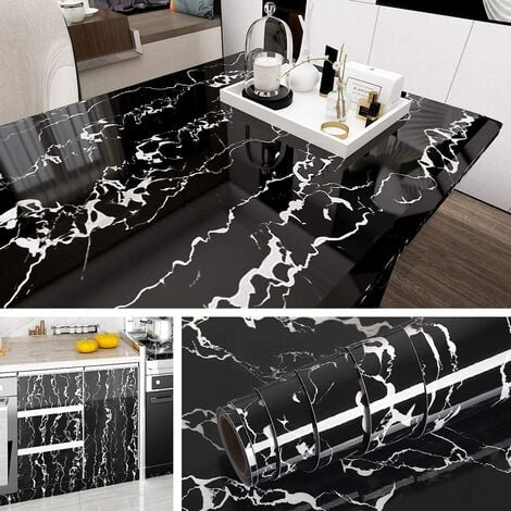 40 cm  2 m marmo bianco e nero vinile autoadesivo carta adesivi mobili cucina bagno rimovibile decorativo carta da parati autoadesiva per tavolo piano di lavoro