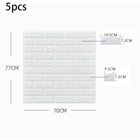 Carta da parati adesiva 3D - 5 adesivi murali in mattoni autoadesivi, carta da parati bianca impermeabile in mattoni, pannelli murali 3D per decorazioni per la casa fai-da-te (70 cm  77 cm, bianco)