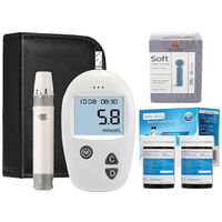 Home Health Monitor ， Sistema di monitoraggio della glicemia - Kit per il monitoraggio della glicemia, dispositivo linguistico e soluzione di controllo, senza codifica, (incluse 50 strisce reattive